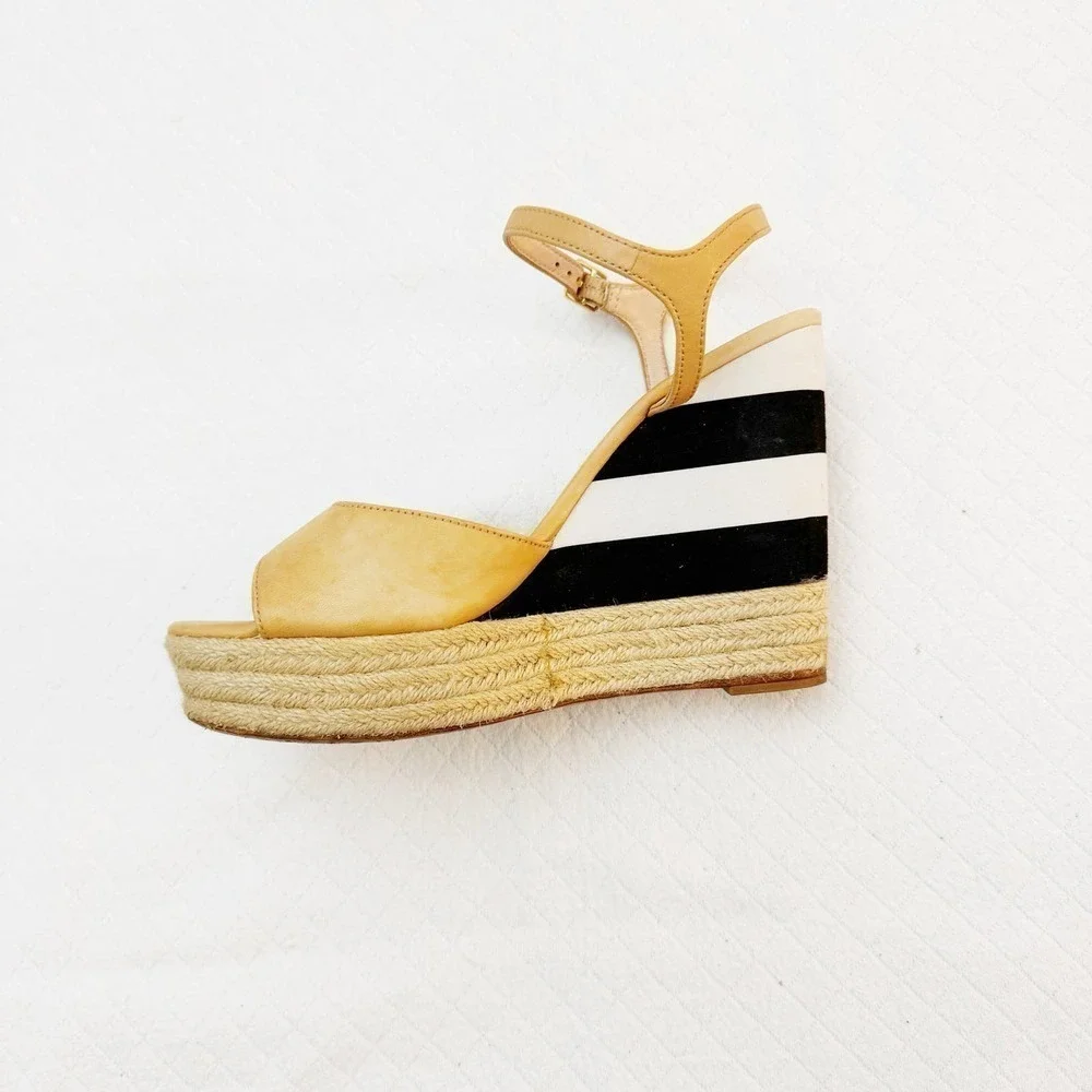 Kate Spade Deanne Open Toe Striped Wedge Sandals Size 8.5
